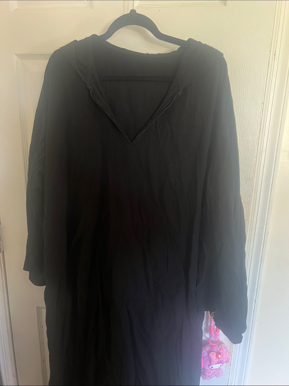 Black Hooded V-Neck Long Tunic